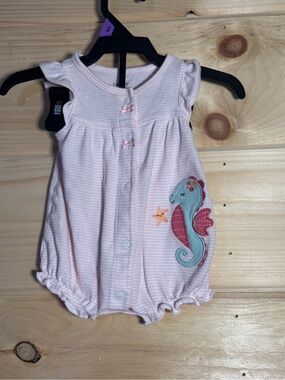 Carter's Pale Pink Newborn Romper with Ruffle Hem Seahorse